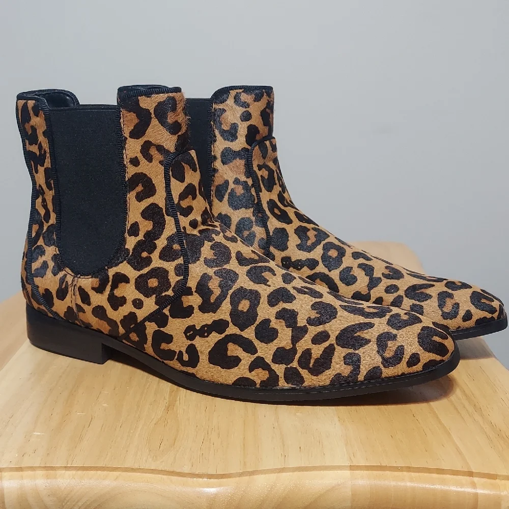 INC International Concepts Thames Cheetah Calf Hair Chelsea Boots Men's Size 10